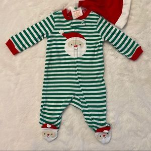 Santa Clause Gender Neutral Zipper Footed Pajamas